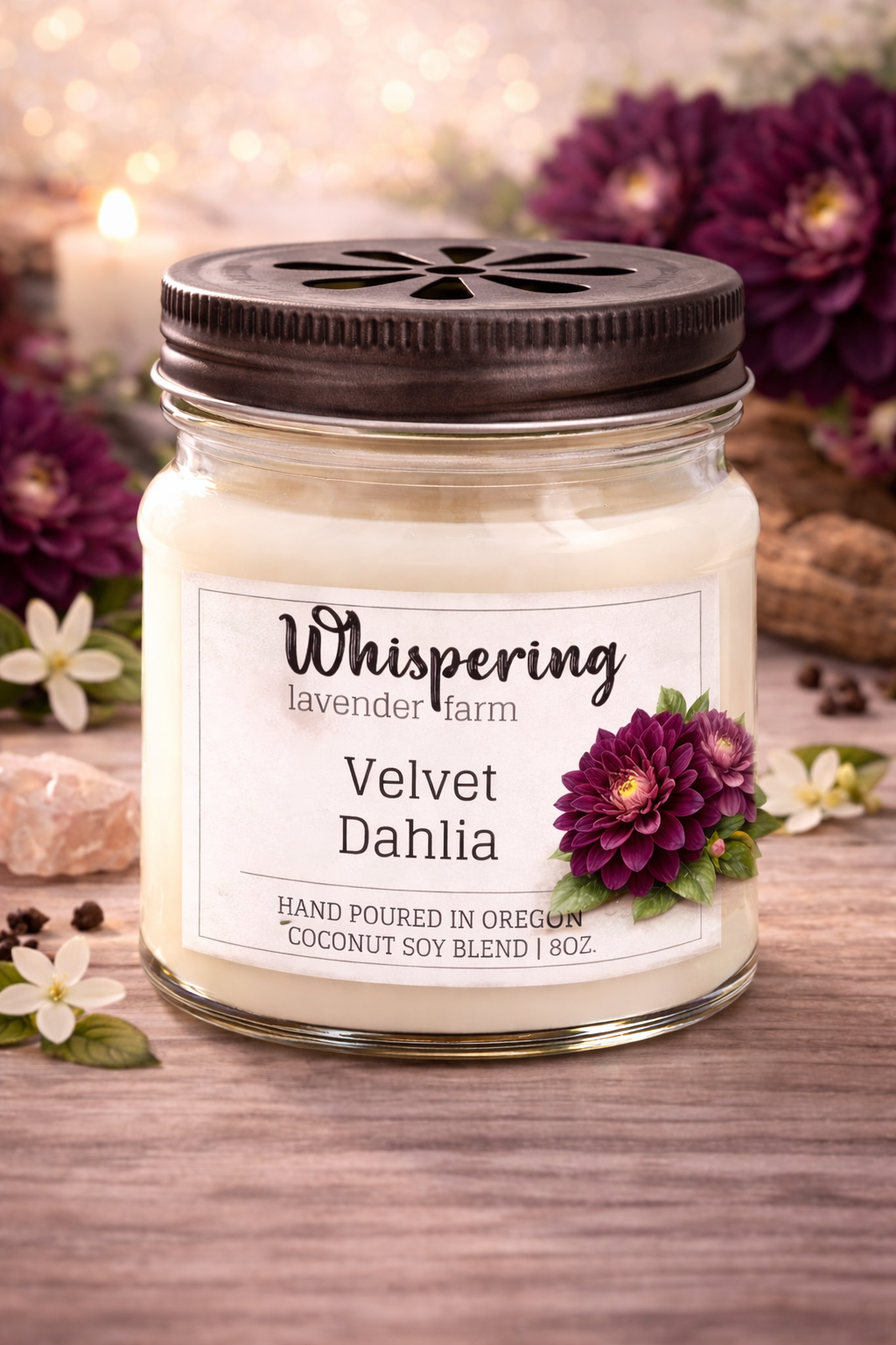 Mason Jar Candle 8oz: Velvet Dahlia
